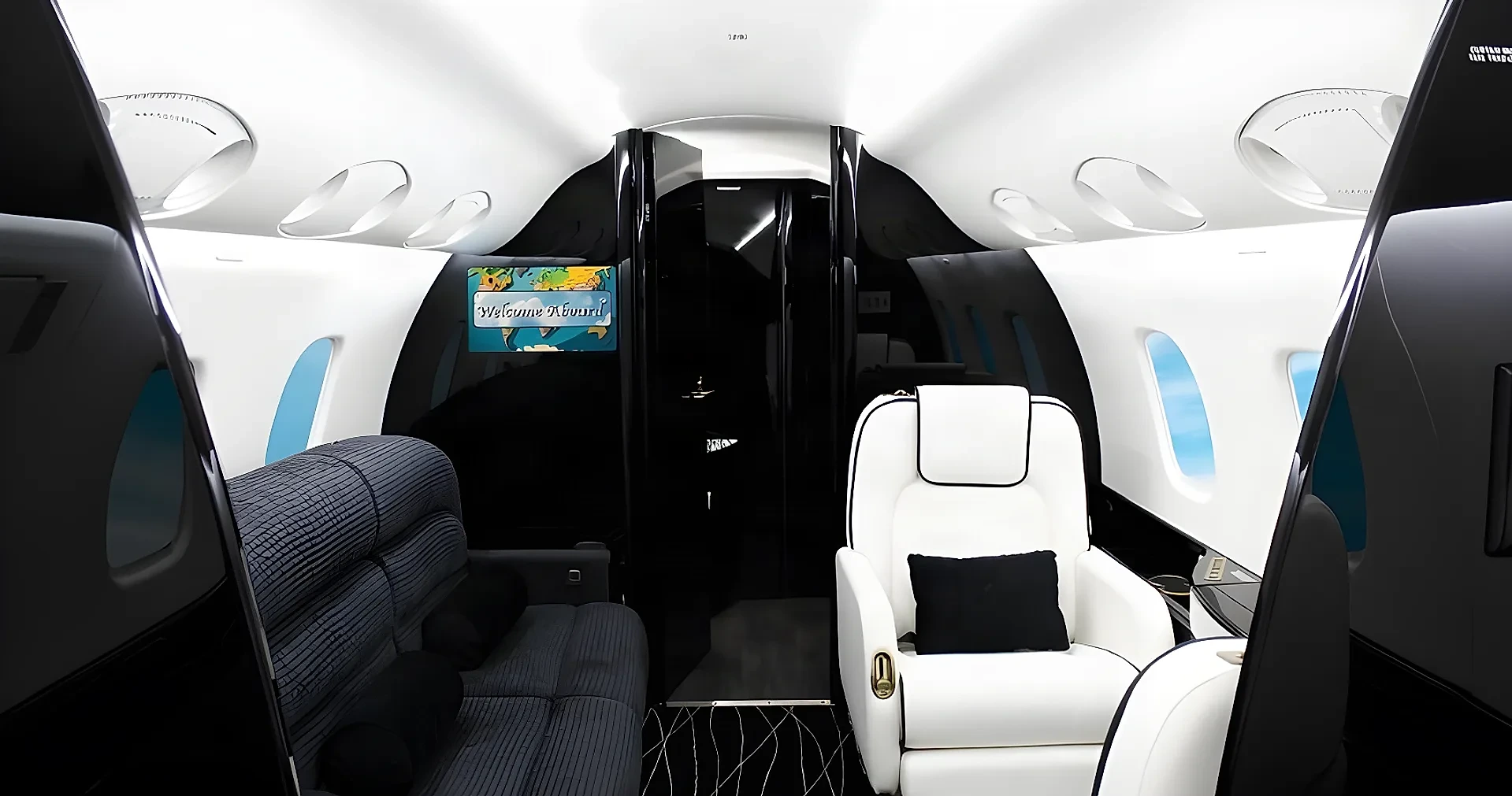 Sittgrupp och skärm i Legacy 600:s kabin